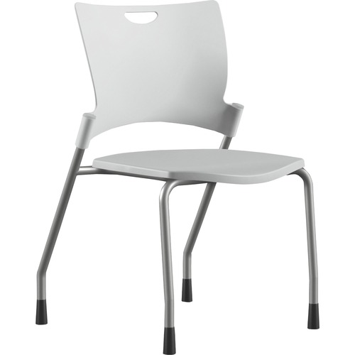 Stack Chair, Armless, 21"x26"x33", White Plastic/Silver Frame
