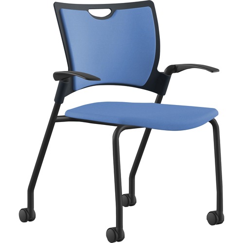 Stack Chair, With Arms/Casters, 25"x26"x33", BE Fabric/Black Frame