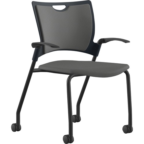 Stack Chair, With Arms/Casters, 25"x26"x33", Gray Fabric/Black Frame