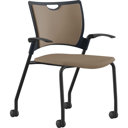 Stack Chair, With Arms/Casters, 25" x 26" x 33", Latte Fabric/Black Frame