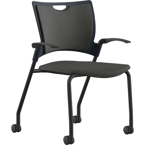 Stack Chair, With Arms/Casters, 25"x26"x33", Onyx Fabric/Black Frame