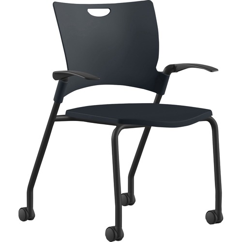 Stack Chair, With Arms/Casters, 25"x26"x33", Black Plastic/Black Frame