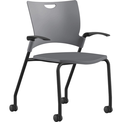 Stack Chair, With Arms/Casters, 25"x26"x33", Gray Plastic/Black Frame