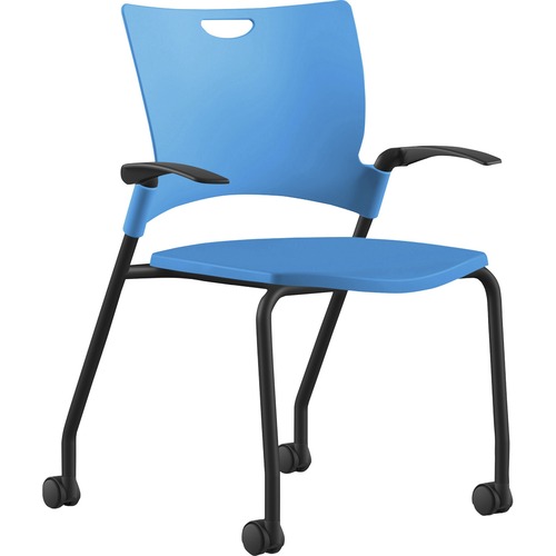 Stack Chair, W/Arms/Casters, 25" x 26" x 33", Beige Plastic/Black Frame