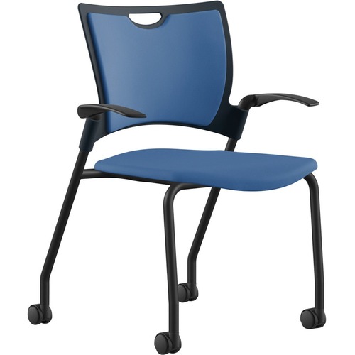 Stack Chair, w/Arms/Casters, 25"x26"x33", Latte Plastic/Black Frame