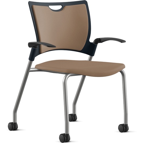 Stack Chair, With Arms/Casters, 25"x26"x33", Latte Fabric/SR Frame