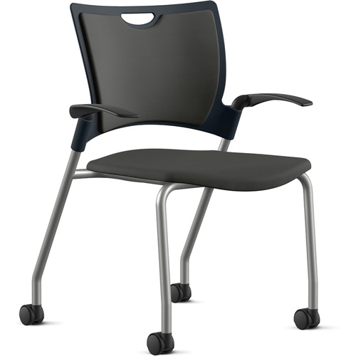 Stack Chair, With Arms/Casters, 25"x26"x33", Onyx Fabric/SR Frame