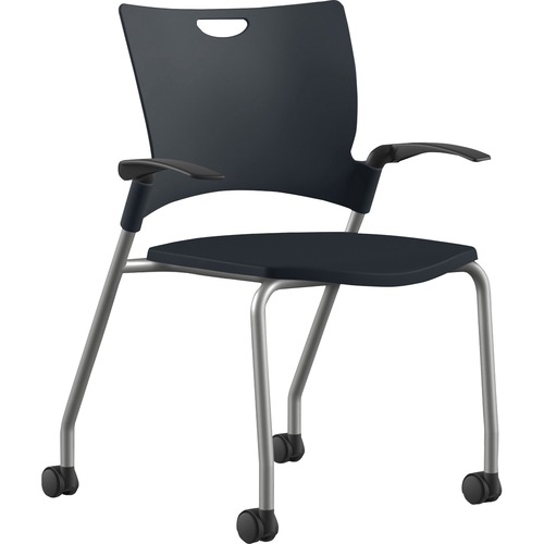 Stack Chair, With Arms/Casters, 25"x26"x33", Black Plastic/SR Frame