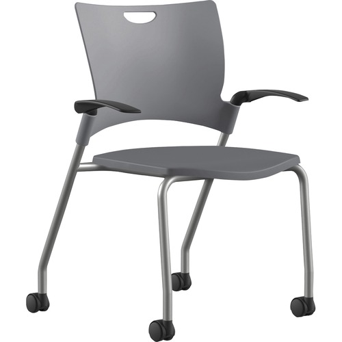 Stack Chair, w/Arms/Casters, 25"x26"x33", Gray Plastic/SR Frame