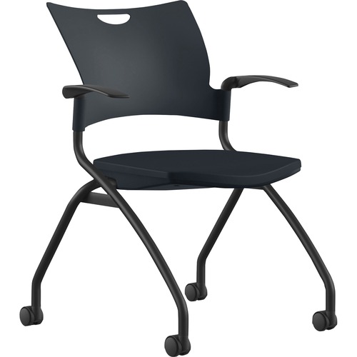 Nesting Chair, W/Arms/Casters, 25" x 26" x 33", Black Plastic/Black Frame