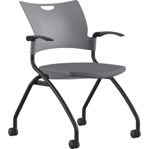 Nesting Chair, With Arms/Casters, 25" x 26" x 33", Gray Plastic/Black Frame