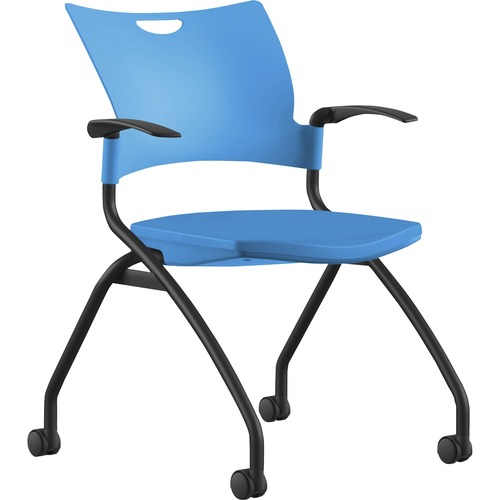 Nesting Chair, With Arms/Casters, 25" x 26" x 33", Beige Plastic/Black Frame