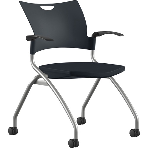 Nesting Chair, w/Arms/Casters, 25"x26"x33", Black Plastic/SR Frame
