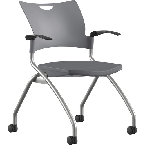 Nesting Chair, With Arms/Casters, 25"x26"x33", Gray Plastic/SR Frame