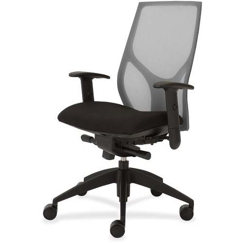 Task Chair, Knee Tilt, Adjustable T-Arm, 25" x 26" x 39-1/2"46-1/2", Gray/On