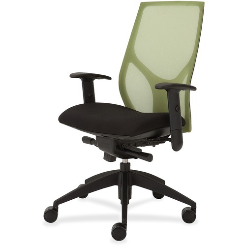 Task Chair, Knee Tilt, Adjustable T-Arm, 25" x 26" x 39-1/2"46-1/2", Green/Onyx