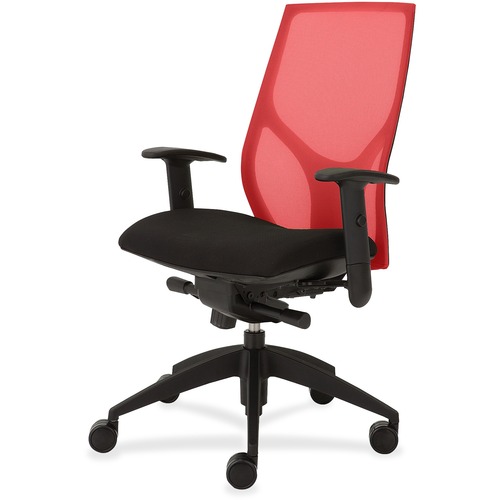 Task Chair, Knee Tilt, Adjustable T-Arm, 25" x 26" x 39-1/2" - 46-1/2", Red/On