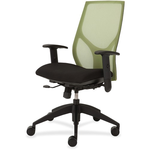 Task Chair, Synchro, Height-Adjustable T-Arms, 25" x 26" x 39"-46", Black Green