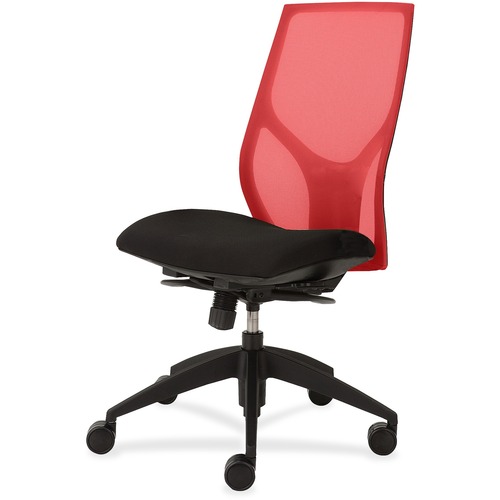 Task Chair, Full Synchro, Armless, 25"x26"x39"-46", Red/Onyx