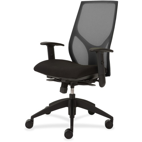 Task Chair, Full Synchro, Height-Adjustable T-Arms, 25"x26"x39"-46", Black/On