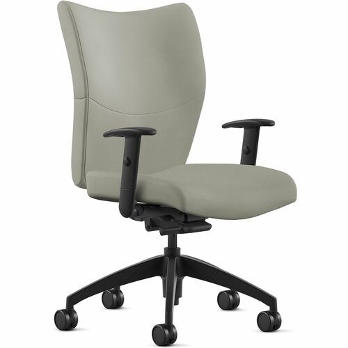 Chair, With Arms, Mid Back, Synchro Tilt, Leather, 25"x26"x46", Mist