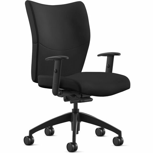 Chair, With Arms, Mid Back, Synchro Tilt, Leather, 25"x26"x46", Black