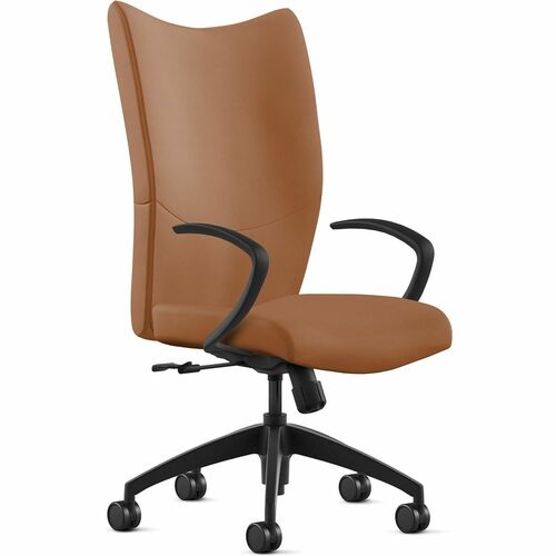 Chair, High Back, With Arms, Swivel Tilt, Leather, 25"x26"x49", Camel