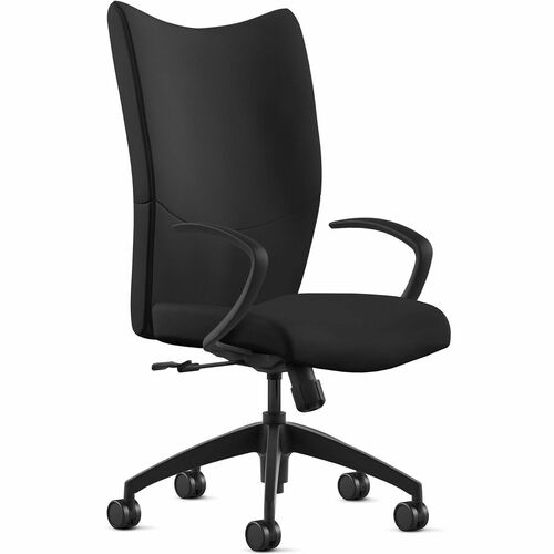 Chair, High Back, With Arms, Swivel Tilt, Leather, 25"x26"x49", Black