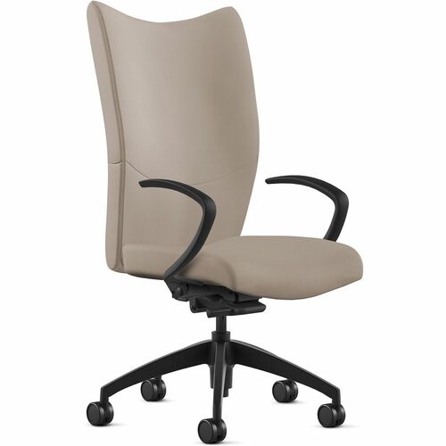 Chair, High Back, With Arms, Synchro Tilt, Leather, 25"x26"x49", Mushroom