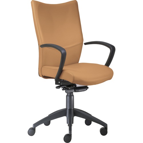 Chair, High Back, With Arms, Synchro Tilt, Leather, 25"x26"x49", Camel