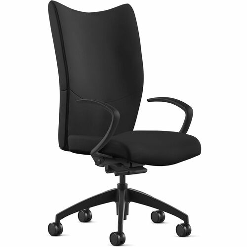Chair, High Back, With Arms, Synchro Tilt, Leather, 25"x26"x49", Black