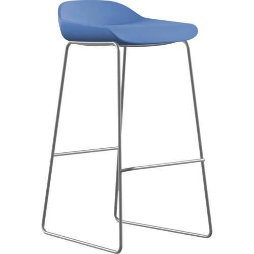 Bar Stool, Sled Base, 16" x 16" x 33", Blue Fabric/Black Frame