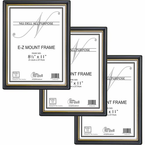 Document Frame, Easy Slide-In Feature, 8-1/2" x 11", Black 3/PK