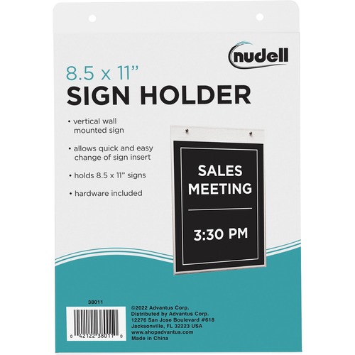 Sign Holder, Wall, Vertical, 8-1/2" x 11", Clear