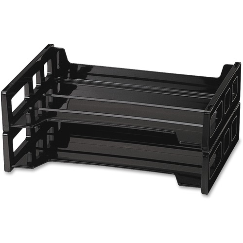 Stackable Desk Trays, Side Load, 13-3/16" x 9" x 2-3/4", Black 2/PK