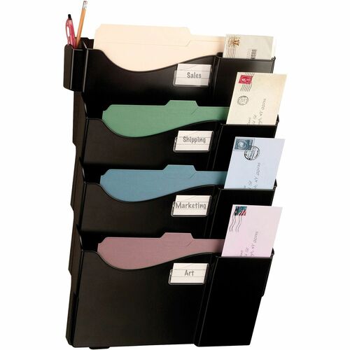 Starter Filing System, With 4 Pockets, 16-5/8" x 4-3/4" x 23-1/2", Black