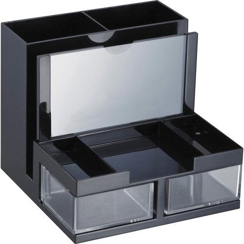 Desk Organizer, 9 Compartment, Black/Clear