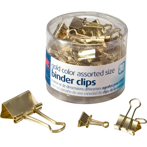 Binder Clips, Assorted Sizes, Gold 30/PK