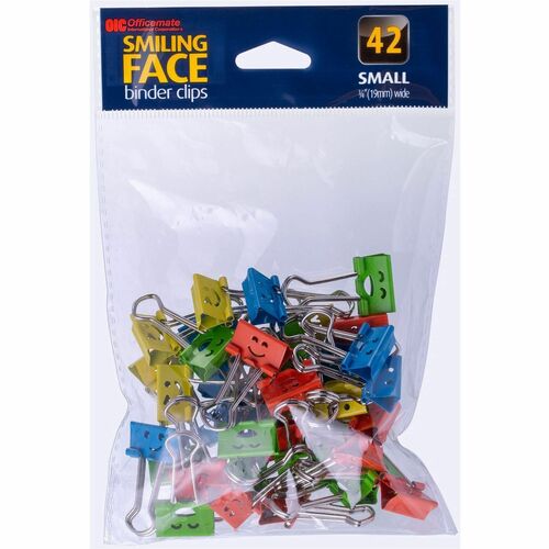 Binder Clips, Smiling Faces, 0.75" Width, Steel, AST 42/PK