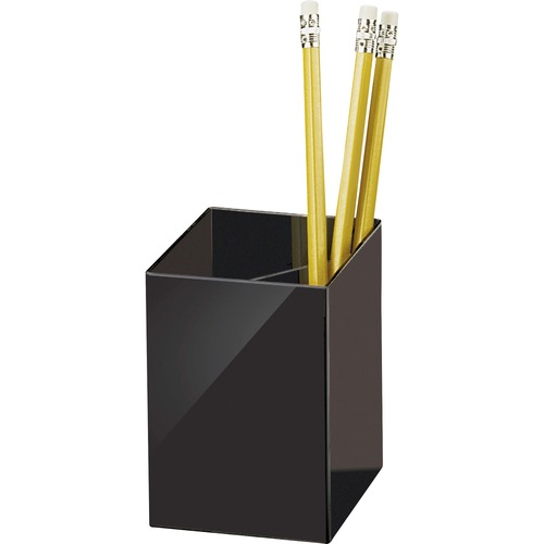 Pencil Cup, 3 Compartments, 2-7/8"x2-7/8"x4", Black