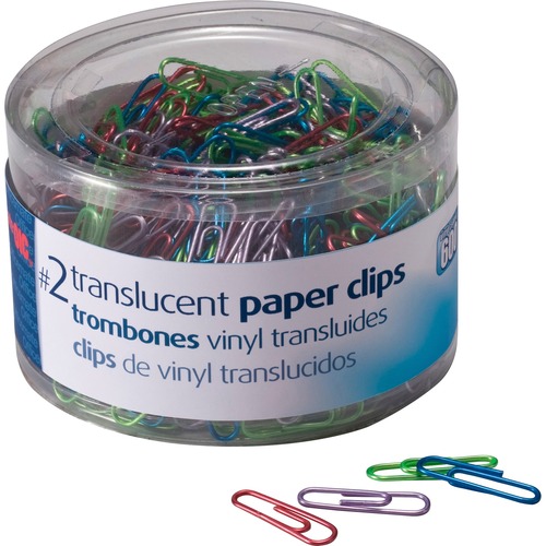 Translucent Paper Clips, Vinyl, Small, Be/Pe/Gn/Rd/Sr 600/PK