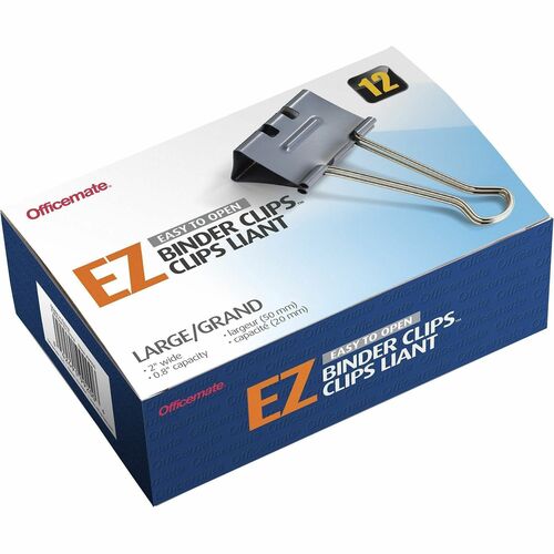 Binder Clips, Effortless, Large, 1" Capacity, 2" Wide, Gray 12/BX