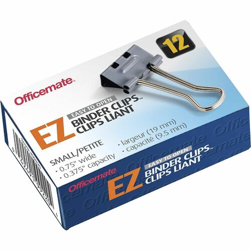 Binder Clips, Effortless, Small, 3/8" Capacity, 3/4" Width, Gray 12/BX