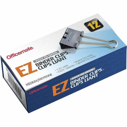 Binder Clips, Effortless, Medium, 5/8" Capacity, 1-1/4" Wide, Gray 12/BX