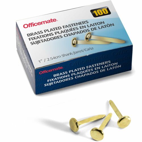 Roundhead Fastener, 1" Shank, 3/8" Head, Brass Plated 100/BX