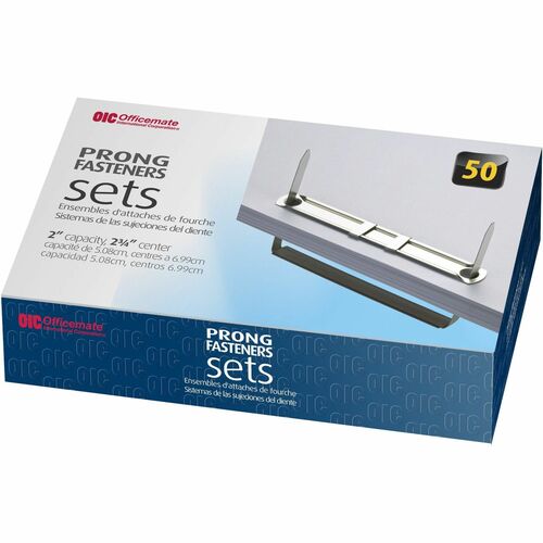Prong Fastener Set, 2-3/4", C-C of Prongs, 2" Cap, Silver 50/BX