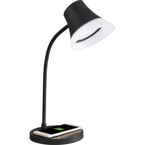 Lamp, Wireless Charging, 270 Lumens, 6" Dia Base, 12-17" Height, Black