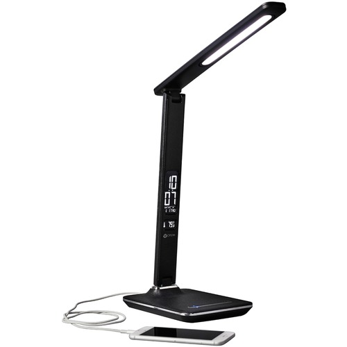 Lamp, With LCD, USB Charging, LED, 5.5" x 7.25" x 7.5" - 14-3/4", Black