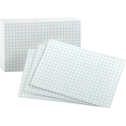 Index Card, 8 Point, Grid, 3" x 5", White 100/PK
