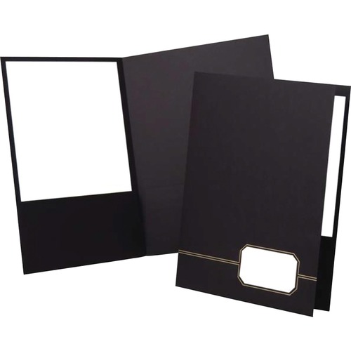 Folder, 2 Pocket, Executive, Black/Gold 4/PK